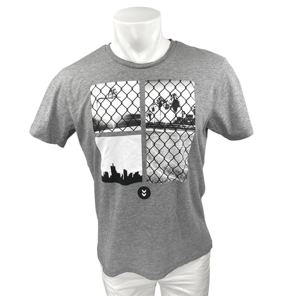 Hummel Men's Gray Crewneck Short Sleeve Casual Graphic Tee T shirt Top Size M